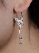 Twin Tassel Butterfly Stud Earring - single