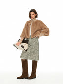 Khaki Cropped Faux Fur Jacket with Layered Sleeves