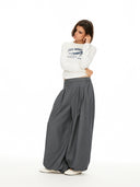 Grey Pleated Balloon Cargo Trousers