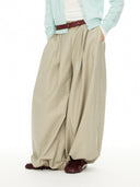 Khaki Pleated Balloon Cargo Trousers