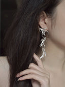 prestashop:1:2477:14918 | Silver rustling leaf ear dangle and stud earring