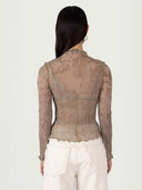 prestashop:1:3173:15689 | Brown Moonstone Print Ruffle Pleated Top