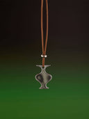prestashop:1:3254:11477 | Khaki Mirror Moon Leather Cord  with White Gold Plating Necklace