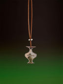 prestashop:1:3254:11478 | Khaki Mirror Moon Leather Cord  with White Gold Plating Necklace