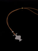 prestashop:1:3254:11483 | Khaki Mirror Moon Leather Cord  with White Gold Plating Necklace