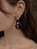 prestashop:1:4271:20841 | Gold Wave Black Enamel Earrings