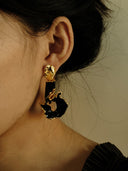 prestashop:1:4271:20842 | Gold Wave Black Enamel Earrings