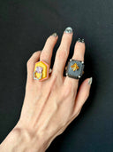 prestashop:1:4429:21628 | Yellow Handcrafted Faceted Leather Zircon & Pearl Ring