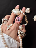 prestashop:1:4431:21616 | Pink Handcrafted Faceted Leather Zircon&Pearl Ring