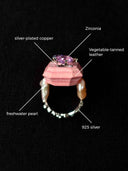 prestashop:1:4431:25555 | Pink Handcrafted Faceted Leather Zircon&Pearl Ring