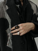 prestashop:1:4432:21612 | Black Handcrafted  Faceted Leather Zircon & Silver Bead Ring