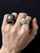 prestashop:1:4432:21614 | Black Handcrafted  Faceted Leather Zircon & Silver Bead Ring
