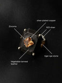 prestashop:1:4432:25553 | Black Handcrafted  Faceted Leather Zircon & Silver Bead Ring