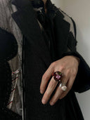 prestashop:1:4433:21607 | Red Handcrafted Faceted Leather Zircon & Silver Beaded Ring