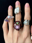 prestashop:1:4433:21608 | Red Handcrafted Faceted Leather Zircon & Silver Beaded Ring