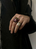 prestashop:1:4433:21609 | Red Handcrafted Faceted Leather Zircon & Silver Beaded Ring