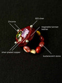 prestashop:1:4433:25552 | Red Handcrafted Faceted Leather Zircon & Silver Beaded Ring