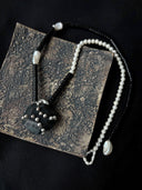 prestashop:1:4438:21639 | Black & White Faceted Leather Silver Bead Pearl Necklace