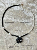 prestashop:1:4438:25539 | Black & White Faceted Leather Silver Bead Pearl Necklace