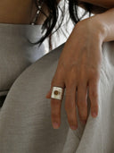 prestashop:1:4446:21811 | Silver Camel Leather Inlaid Wide Ring