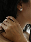 prestashop:1:4450:21798 | Silver Leather Inlaid Stud Earring-Single