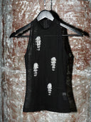 prestashop:1:4513:22279 | Black Beaded Fringe Fitted Sleeveless Top-Sheer