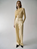 prestashop:1:4517:22265 | Light Yellow Low-Rise Wide-Leg Tailored Satin Pants