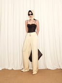 prestashop:1:4517:22268 | Light Yellow Low-Rise Wide-Leg Tailored Satin Pants