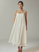 prestashop:1:4625:22450 | Beige Tencel Tulle Double Layered Strap Long Dress