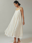prestashop:1:4625:22451 | Beige Tencel Tulle Double Layered Strap Long Dress