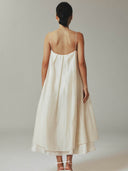 prestashop:1:4625:22452 | Beige Tencel Tulle Double Layered Strap Long Dress