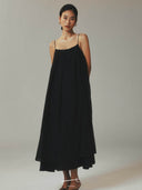 prestashop:1:4626:22361 | Black Tencel Tulle Double Layered Strap Long Dress