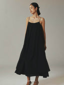 prestashop:1:4626:22363 | Black Tencel Tulle Double Layered Strap Long Dress