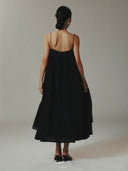 prestashop:1:4626:22365 | Black Tencel Tulle Double Layered Strap Long Dress