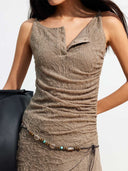 prestashop:1:4674:22771 | Brown Wool Jacquard Sleeveless A-line Dress
