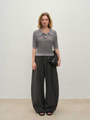 prestashop:1:4686:22689 | Grey Knit Short-Sleeve Textured Polo Top