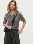 prestashop:1:4686:22690 | Grey Knit Short-Sleeve Textured Polo Top