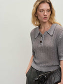 prestashop:1:4686:22691 | Grey Knit Short-Sleeve Textured Polo Top