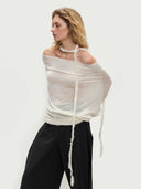 prestashop:1:4687:22684 | Ivory Off-Shoulder Loose Knit Long-Sleeve Sweater