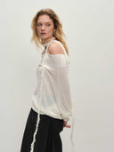 prestashop:1:4687:22686 | Ivory Off-Shoulder Loose Knit Long-Sleeve Sweater