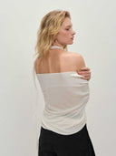 prestashop:1:4687:22687 | Ivory Off-Shoulder Loose Knit Long-Sleeve Sweater