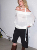 prestashop:1:4687:22688 | Ivory Off-Shoulder Loose Knit Long-Sleeve Sweater