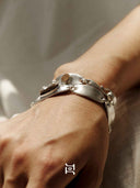 prestashop:1:4787:23158 | Silver Oval Camel Leather Inlaid Bracelet