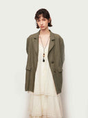 prestashop:1:4790:23264 | Green Linen Wide-Shoulder Horn-Button Blazer