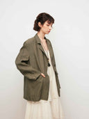 prestashop:1:4790:23266 | Green Linen Wide-Shoulder Horn-Button Blazer