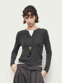 prestashop:1:4792:23258 | Grey Contrast V-Neck Layered Knit Top