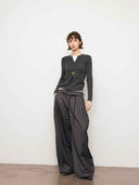 prestashop:1:4792:23259 | Grey Contrast V-Neck Layered Knit Top
