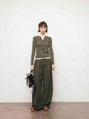 prestashop:1:4793:23254 | Green Contrast V-Neck Layered Knit Top