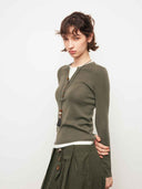prestashop:1:4793:23255 | Green Contrast V-Neck Layered Knit Top
