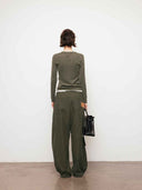 prestashop:1:4793:23256 | Green Contrast V-Neck Layered Knit Top